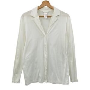 Hanro S white cotton collar button down sleep shirt
